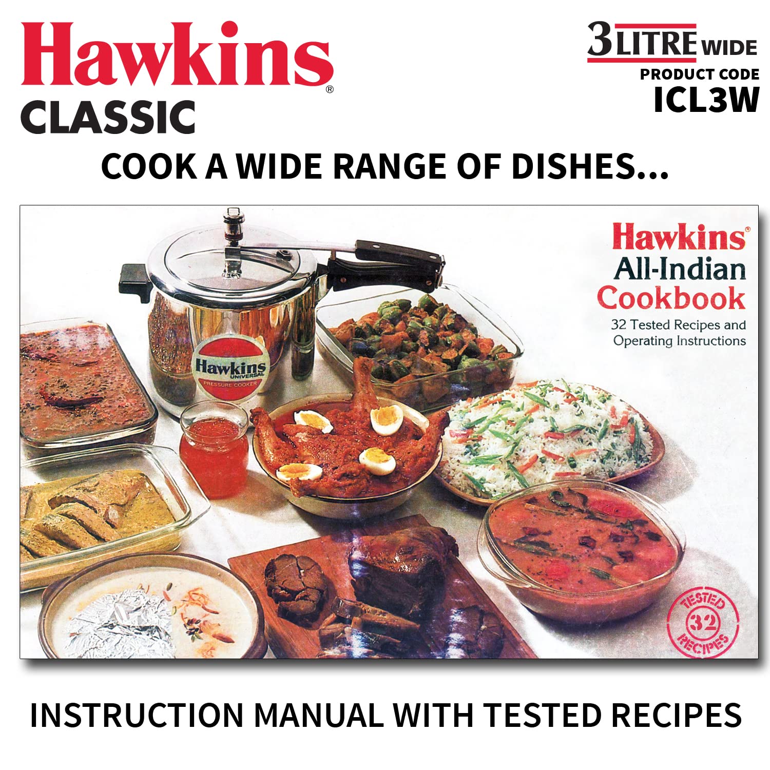 Hawkins Classic 3 Litre Inner Lid Aluminium Pressure Cooker, Induction Cooker, Wide Design Pan Cooker, Best Cooker, Silver (ICL3